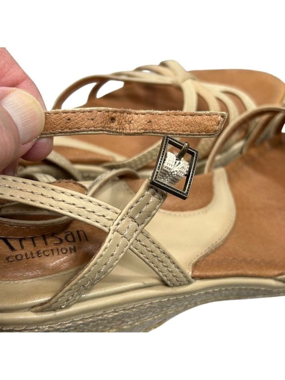 Clarks Artisan Collection Espadrille Tan Strappy Rope Wedge Sandals Size 11 - Picture 10 of 13